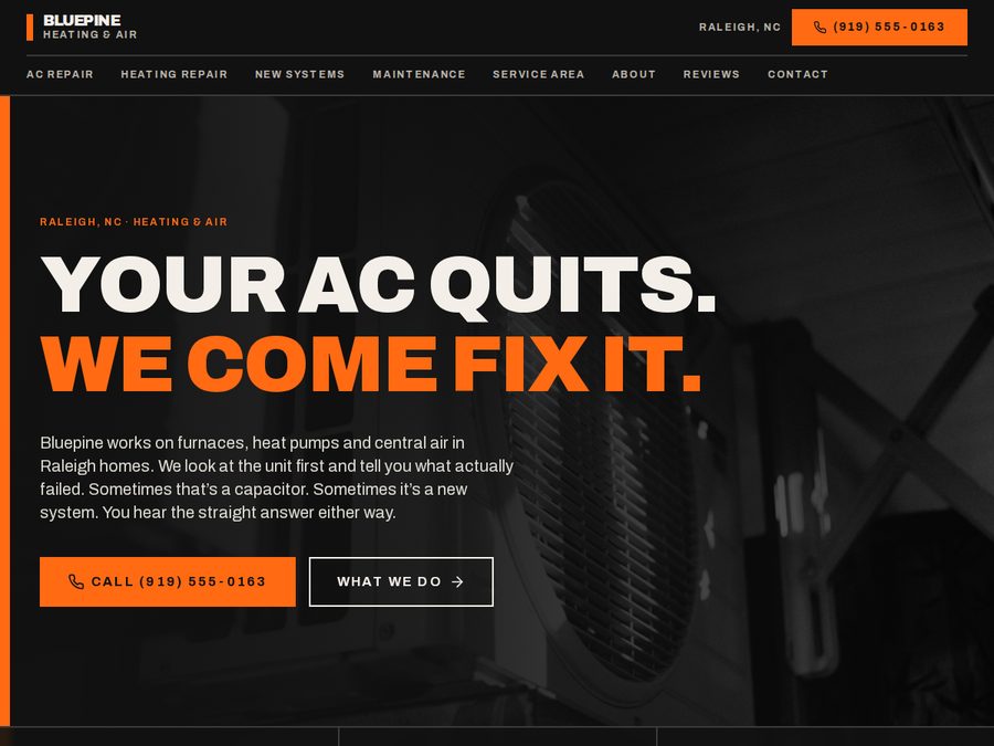 Bluepine Heating & Air — sample website by MIDAS